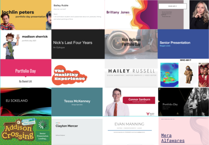 A Collage of all the senior presentations from the event.